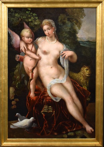 Vénus et Cupidon - Venise, fin du XVIe siècle - Tableaux et dessins Style Renaissance